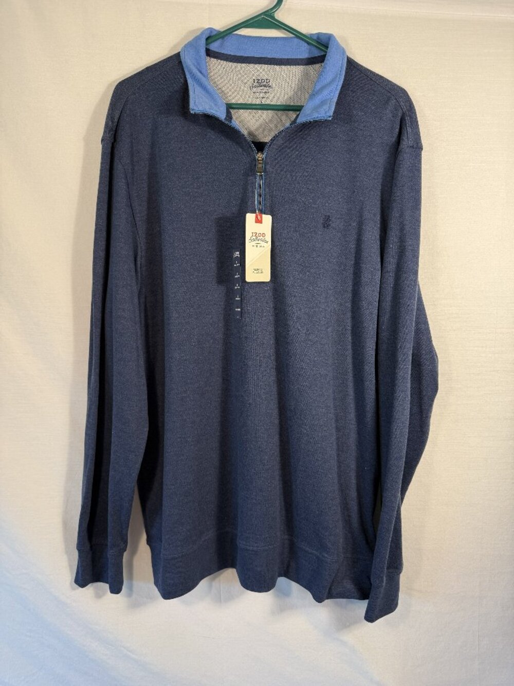 NWT Izod Saltwater Men L Blue Quarter Zip Pullover